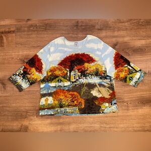 Graff Womens Artsy All Over Print Blouse Top Sz 3X Beaded Art To Wear 3/4 Sleeve